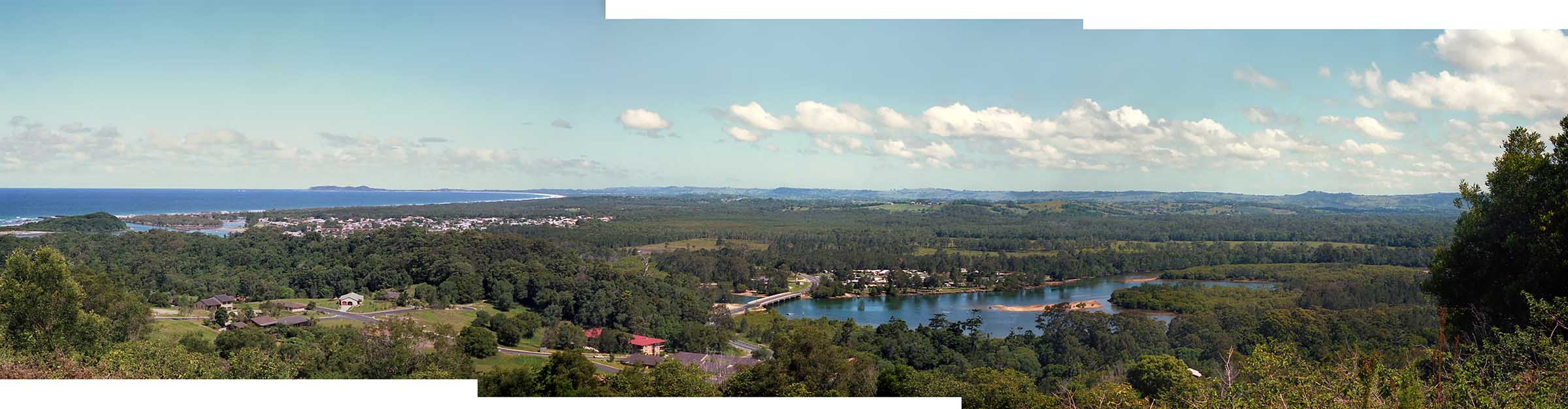 View of Byron Bay in the distance; Ocean Shores is in the foreground.