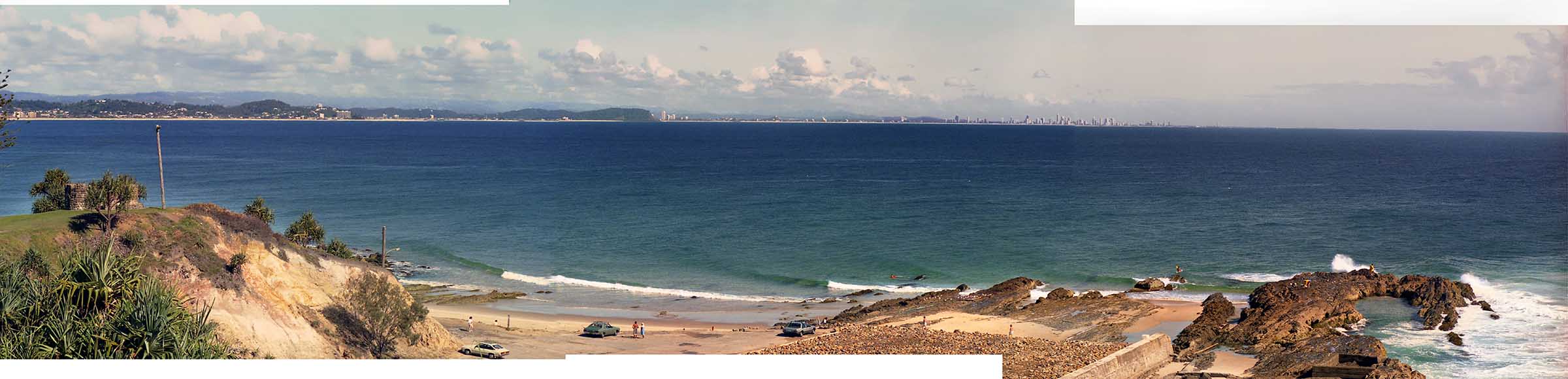 View of the Gold Coast in the distance from the Snapper Rocks at Coolangatta.