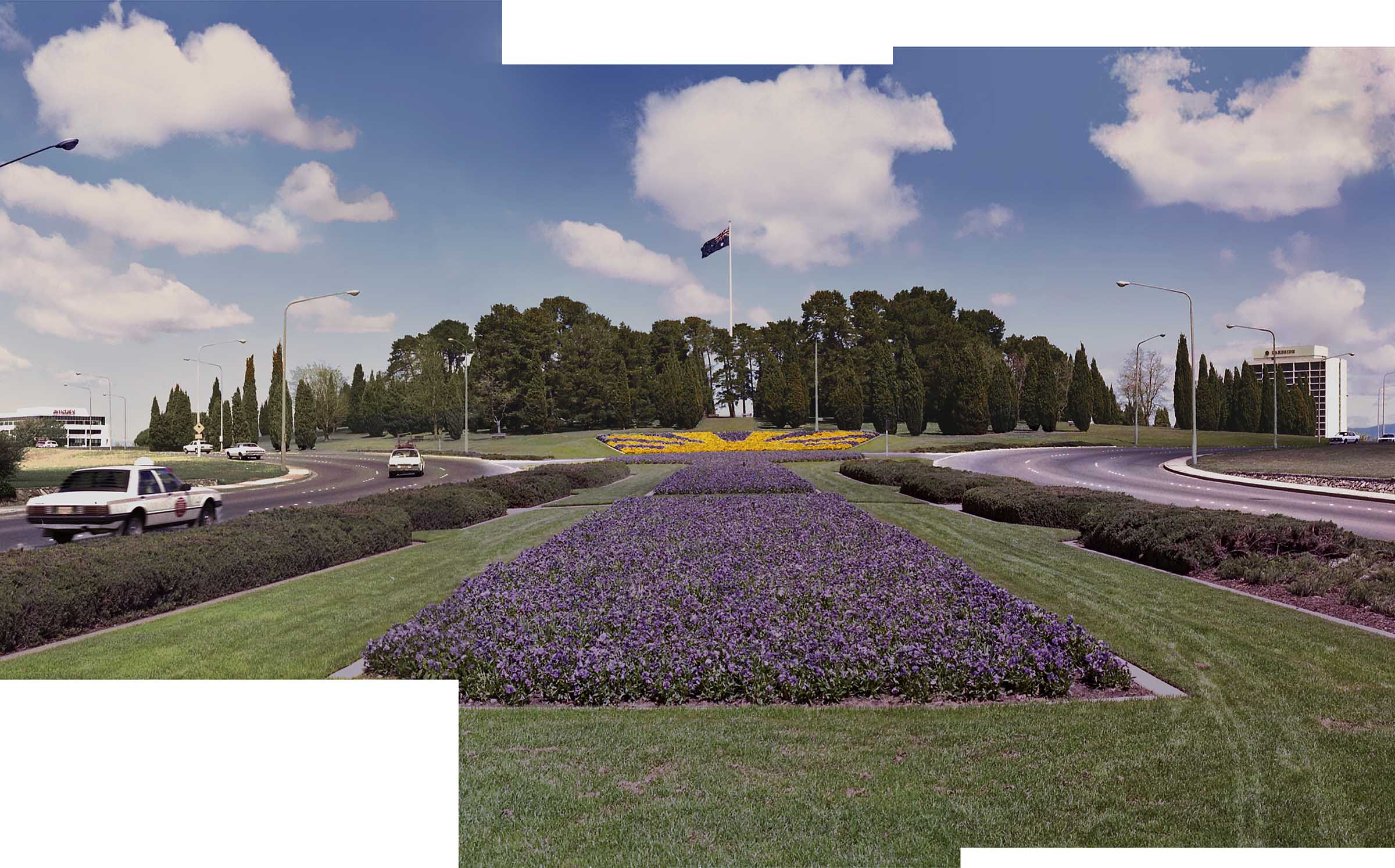 View of the City Hill roundabout, which is located near Lake Burley Griffen and Canberra's government buildings.