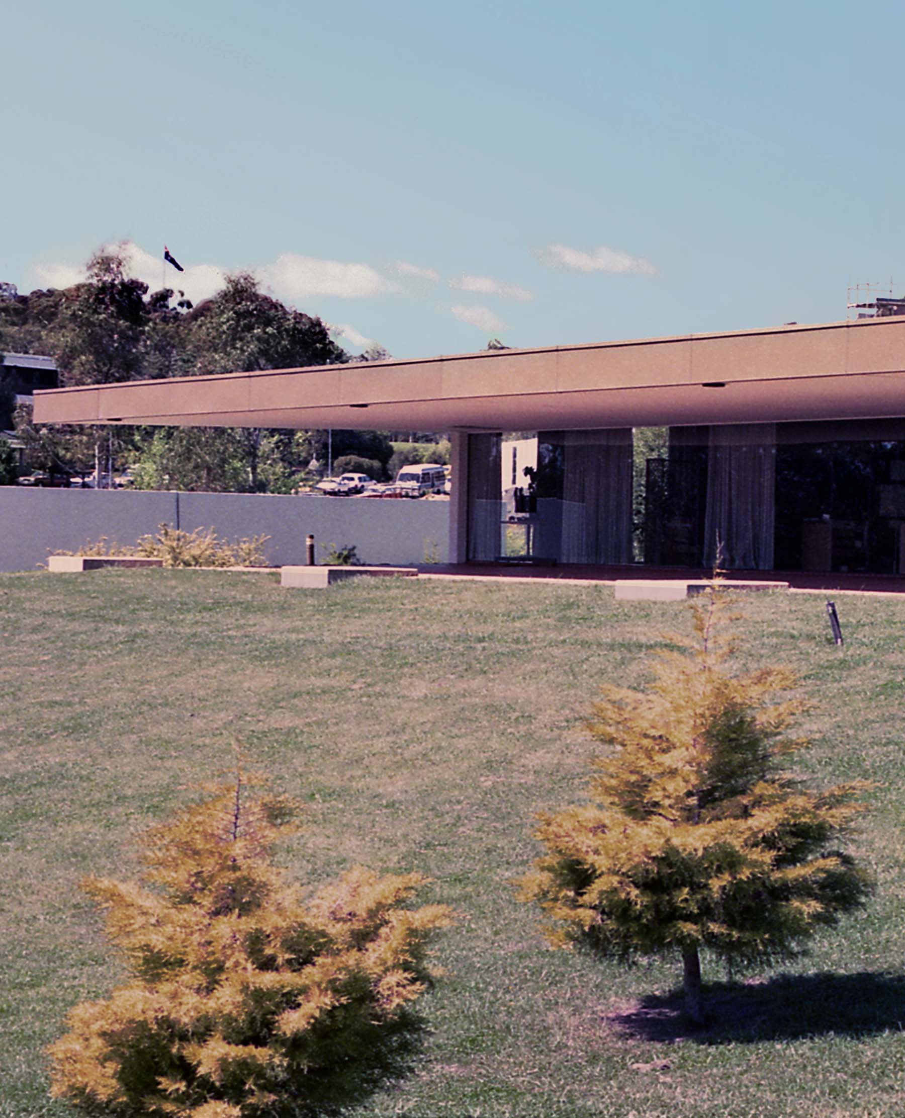 View of architectural features of the Mexican embassy in Canberra.