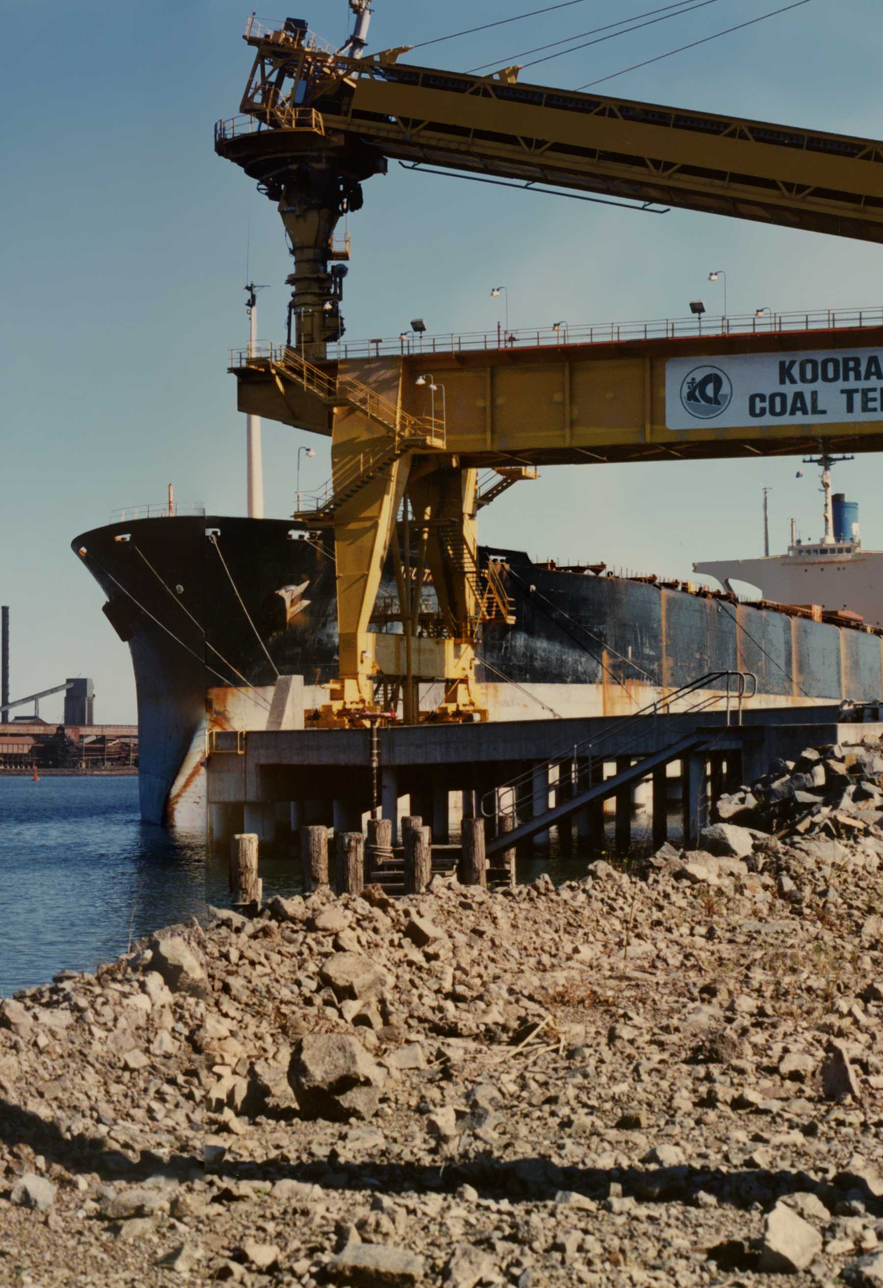 Close-up view of a tanker at the Newcastle Port in New South Wales, Australia.