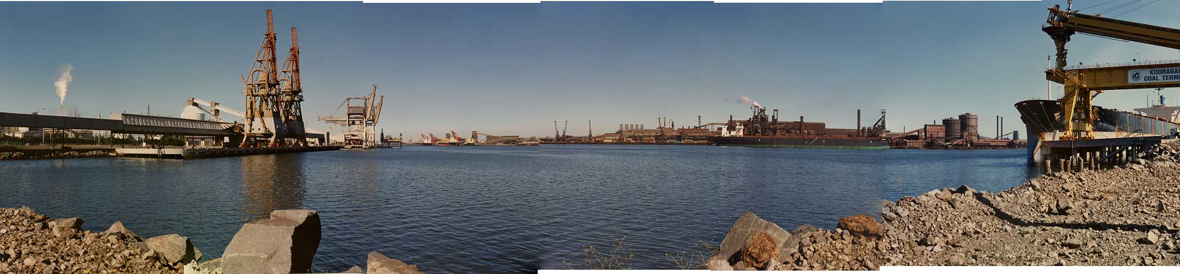 View of the industrial facilities at the Newcastle Port in New South Wales, Australia.