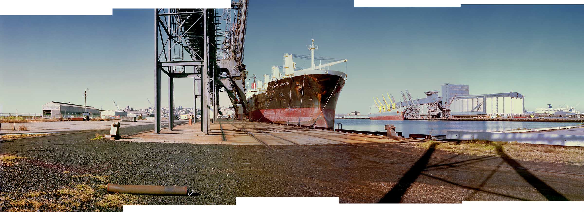 View of the ship Pacific Hawk II docked at the Newcastle Port.