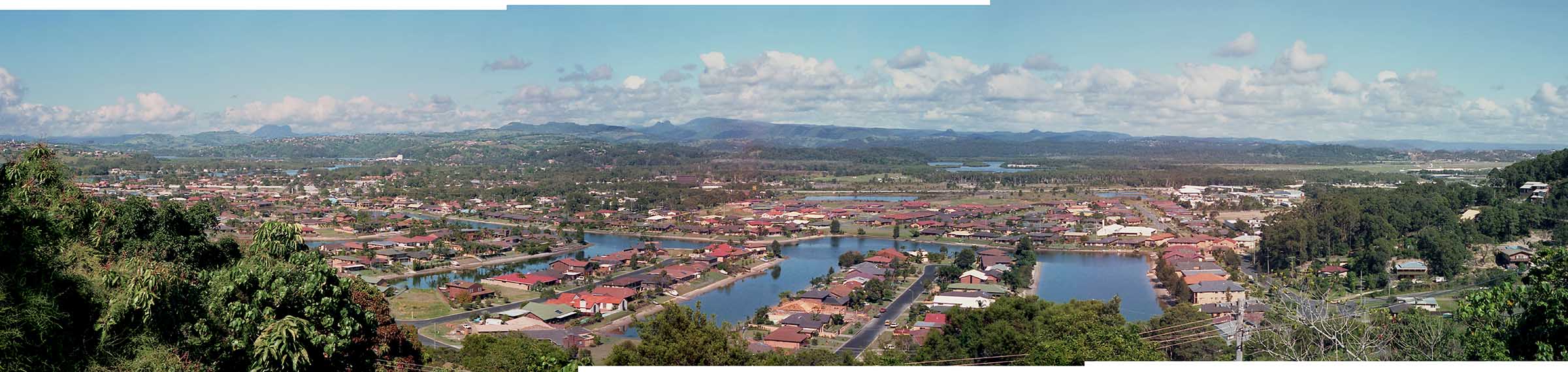 View of a Tweeds Head residential subdivision with the mountains in the distance.