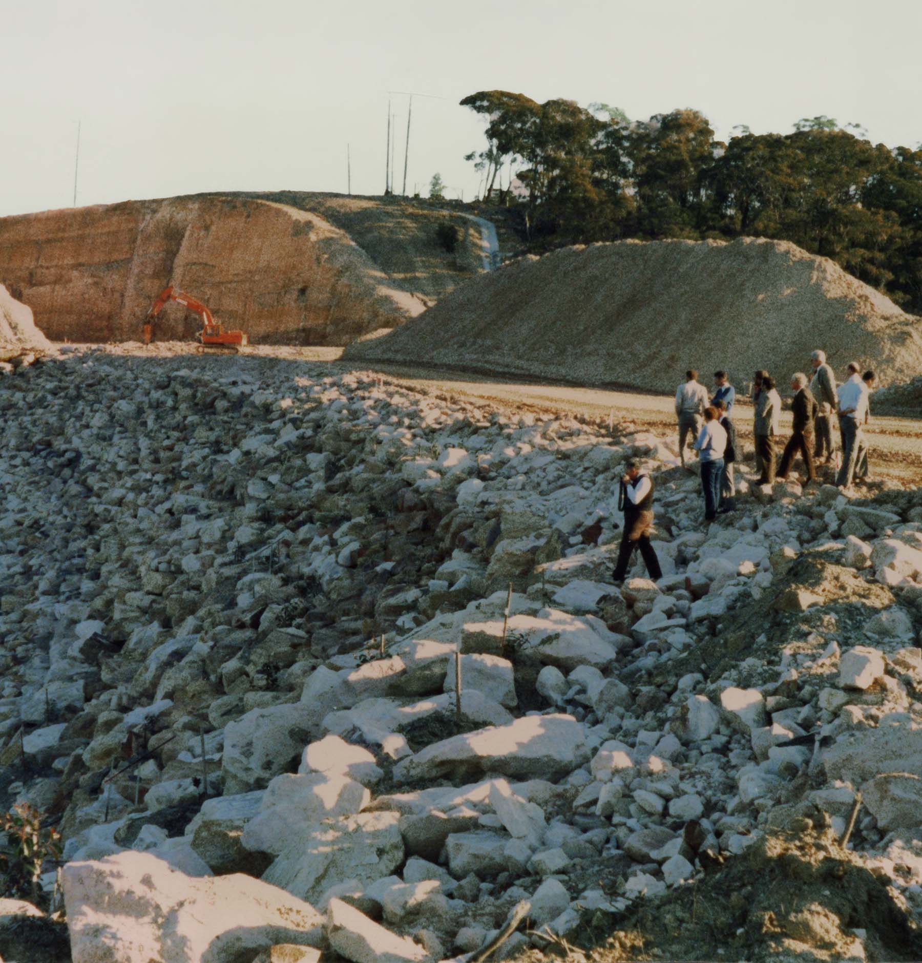 Officials from Department of Main Roads and Department of Planning at construction of the M1 freeway north of Sydney.